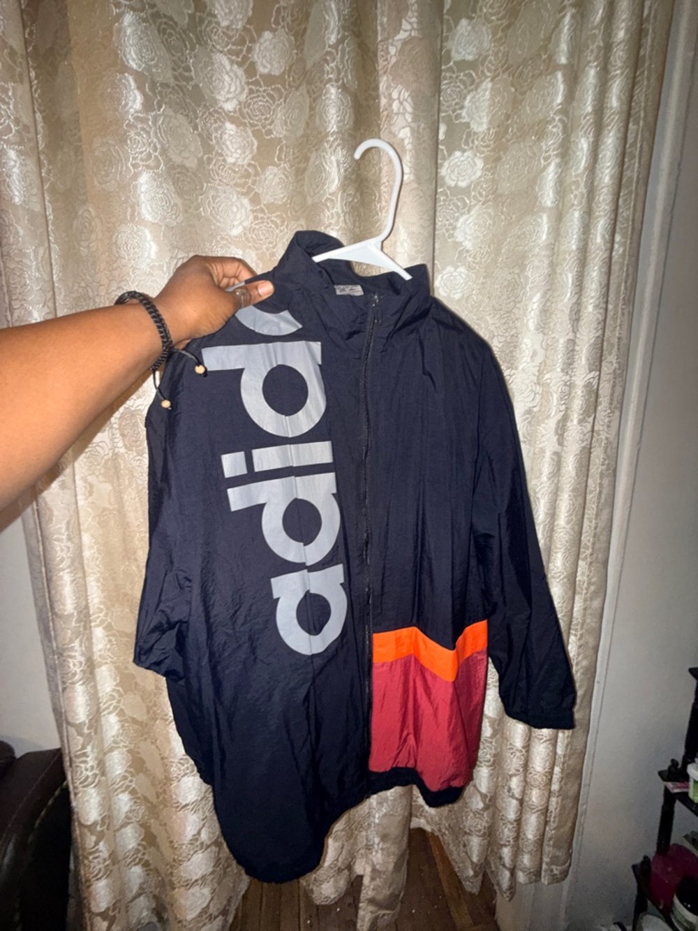 adidas Black Windbreaker with Orange Stripe and Red Panel